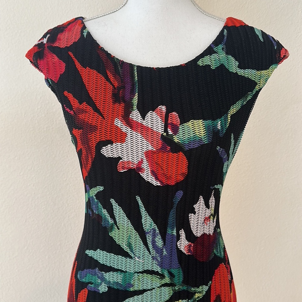 connected apparel Black Floral Sheath Dress with Red & Green Accents - Picture 2 of 6